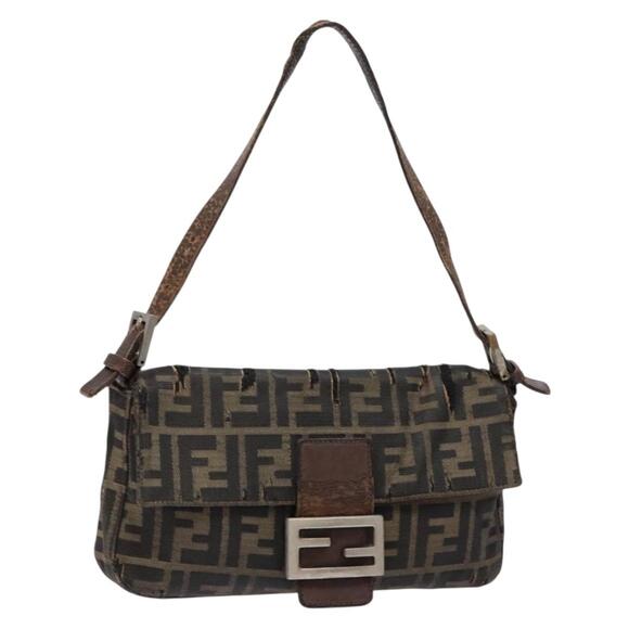 FENDI Zucca Canvas Mamma Baguette Shoulder Bag Black Brown - Picture 1 of 13